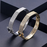 Janekelly Stackable Bangle Cuff with Full Cubic Zircon Crystal CZ Dubai Silver