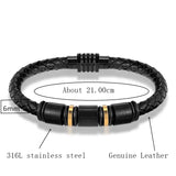 Janeyacy Men Bracelet Stainless Steel Magnetic Clasp Leather Vintage Bangle