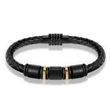 Janeyacy Men Bracelet Stainless Steel Magnetic Clasp Leather Vintage Bangle