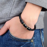 Janeyacy Men Bracelet Stainless Steel Magnetic Clasp Leather Vintage Bangle