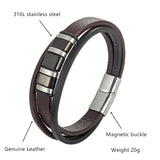 Janeyacy Leather Bracelet Stainless Steel Magnetic Clasp Bangles