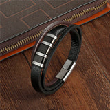 Janeyacy Leather Bracelet Stainless Steel Magnetic Clasp Bangles