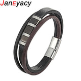 Janeyacy Leather Bracelet Stainless Steel Magnetic Clasp Bangles