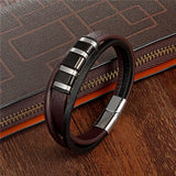 Janeyacy Leather Bracelet Stainless Steel Magnetic Clasp Bangles