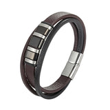 Janeyacy Leather Bracelet Stainless Steel Magnetic Clasp Bangles