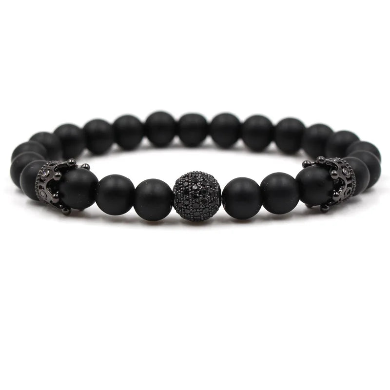 Janeyacy Crown Zircon Bead Bracelet Frosted Stone Bracelet