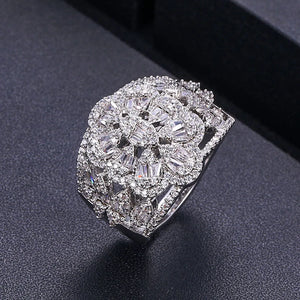 Luxury 5Rows Statement Rings for Women Cubic Zircon Finger Rings