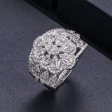 Luxury 5Rows Statement Rings for Women Cubic Zircon Finger Rings