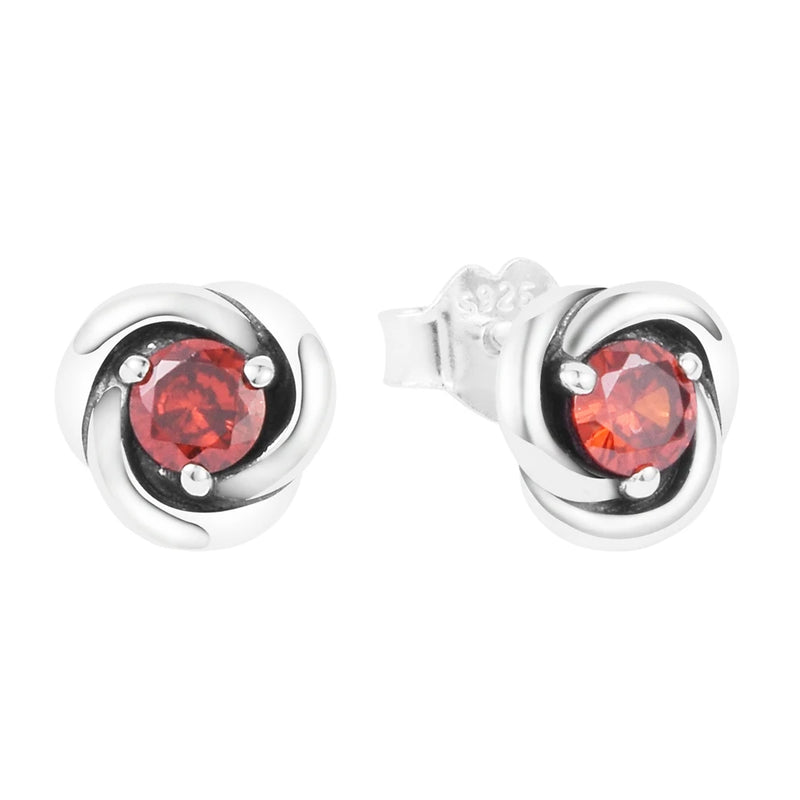 Red Eternity Circle Stud Earrings 925 Silver Brincos