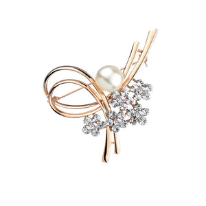 Japan Korea High Heart Shape Love Flower Rhinestones Pearl Brooch