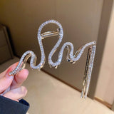 Japan & South Korea Rhinestone Wave Fringed Hairpin Metal Shark Clip