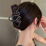 Japan & South Korea Rhinestone Wave Fringed Hairpin Metal Shark Clip