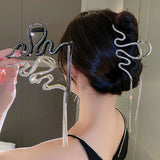 Japan & South Korea Rhinestone Wave Fringed Hairpin Metal Shark Clip
