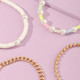 Japan Korea Children Bracelet Punk Metal Bead Chain 4 Set Bracelets for Girls