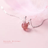 925 Sterling Silver Strawberry Quartz Elk Antlers Pendant Necklace