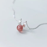 925 Sterling Silver Strawberry Quartz Elk Antlers Pendant Necklace