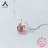 925 Sterling Silver Strawberry Quartz Elk Antlers Pendant Necklace