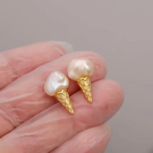 Baroque Shaped Pearl Earrings Ice Cream Women Stud Earring