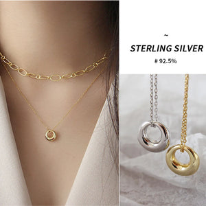 Japan Circle Pendant Necklace Geometric Sterling Silver 925 Bridesmaid Jewelry