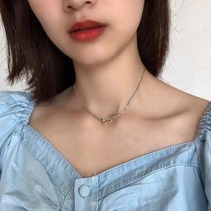 925 Silver Geometric Hook Box Necklace Choker