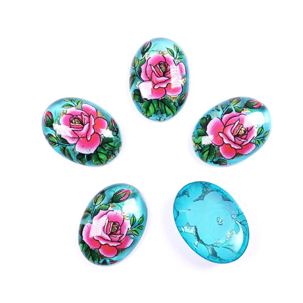 Japan Painting Flat Teardrop Oval Cabochons Beads for DIY Jewelry Making