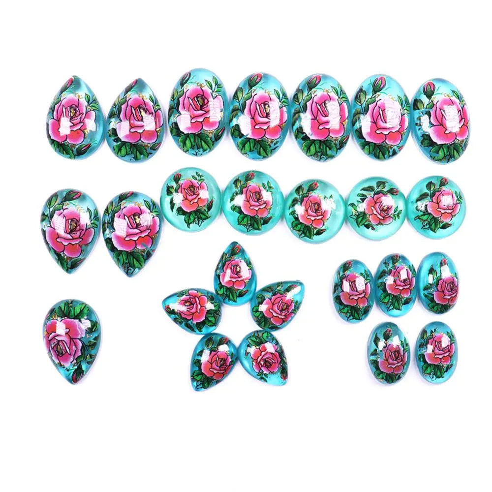 Japan Painting Flat Teardrop Oval Cabochons Beads for DIY Jewelry Making