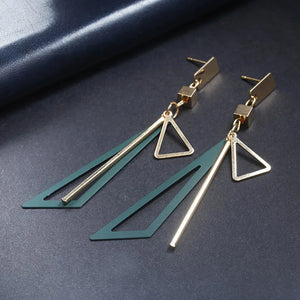 Geometric Tassel Earrings Women's Long Alloy Plated Triangular Pendant