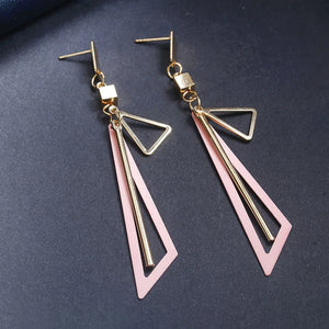 Geometric Tassel Earrings Women's Long Alloy Plated Triangular Pendant