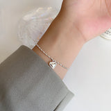 S925 Pure Silver Heart Pendant Chain Bracelet for Girlfriend