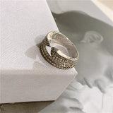 Japan Korea Snake Head Double Wide Ring Micro Inlaid Zircon Temperament