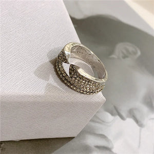 Japan Korea Snake Head Double Wide Ring Micro Inlaid Zircon Temperament