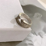 Japan Korea Snake Head Double Wide Ring Micro Inlaid Zircon Temperament