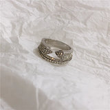 Japan Korea Snake Head Double Wide Ring Micro Inlaid Zircon Temperament