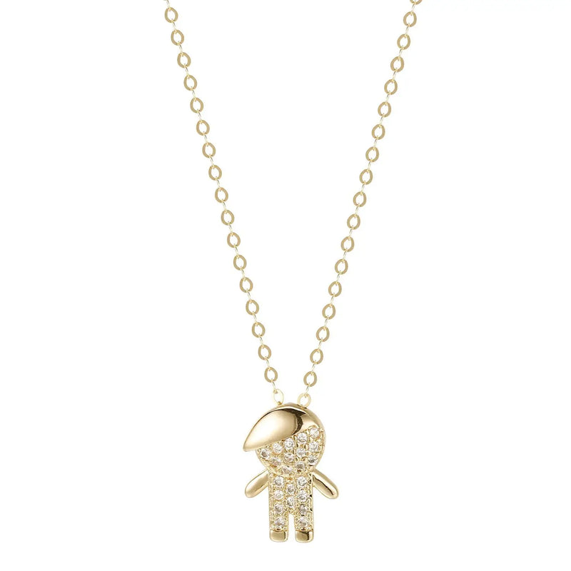 925S Sterling Silver Boy Pendant Clavicle Chain Gold-Plated Necklace