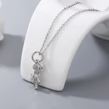 925s Silver Bear Girl & Bear Diamond Pendant Collarbone Chain Necklace