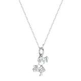 925s Silver Bear Girl & Bear Diamond Pendant Collarbone Chain Necklace