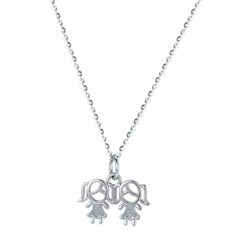 925s Sterling Silver Girl Diamond Necklace