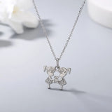 Japan & South Korea 925s Silver 2 Girls Bear Diamond Pendant Necklace