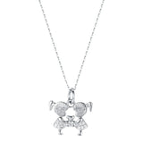 Japan & South Korea 925s Silver 2 Girls Bear Diamond Pendant Necklace