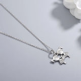 Japan & South Korea 925s Silver 2 Girls Bear Diamond Pendant Necklace