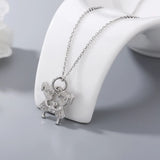 Japan & South Korea 925s Silver 2 Girls Bear Diamond Pendant Necklace