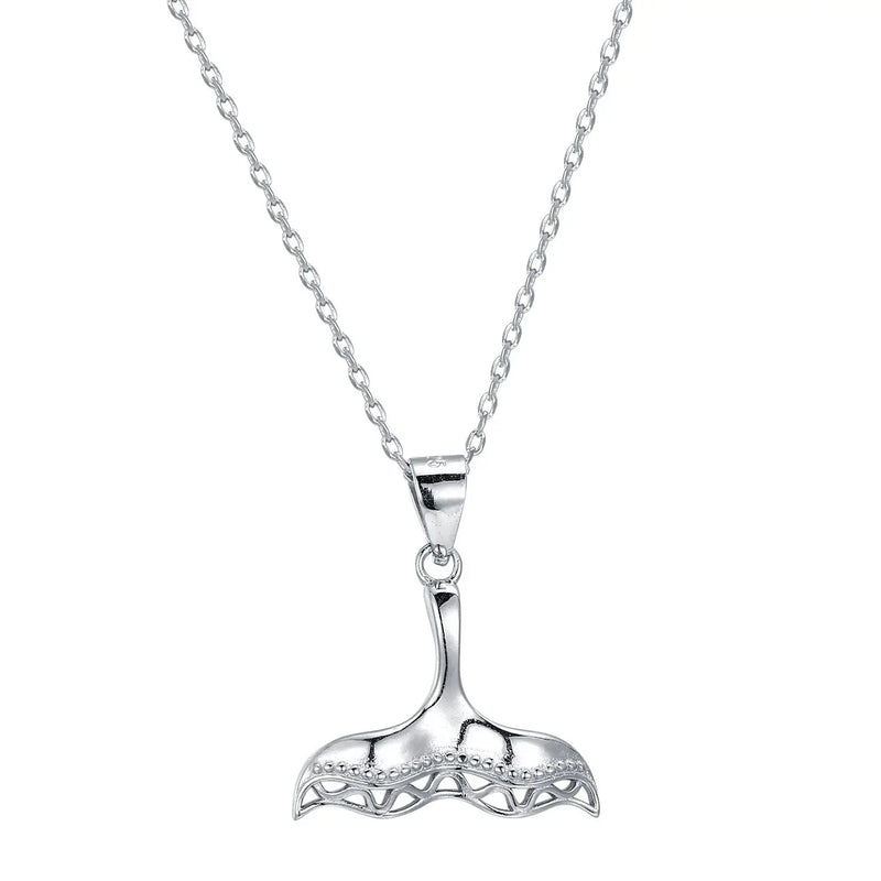 Japanese & Korean S925 Silver Fishtail Diamond Pendant Necklace