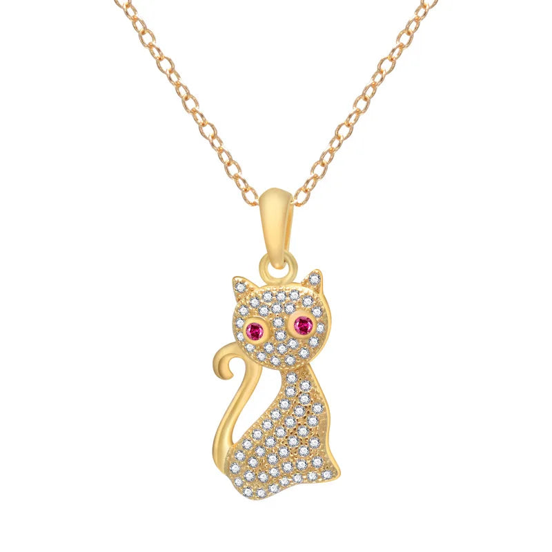 Japanese Korean Silver Crystal Lucky Kitten Pendant Ins Style