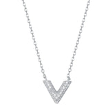 925 Silver Small V-shaped Diamond Pendant Necklace for Women