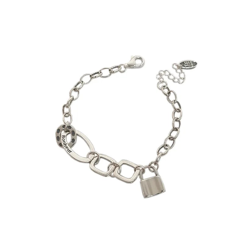 Japanese s925 Sterling Silver Heavy Industry Lock Bracelet