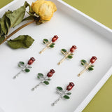 Japan Retro Oil Drop Red Rose Alloy Pendant DIY Hairpin Earring Accessories 2pcs
