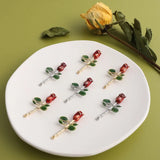 Japan Retro Oil Drop Red Rose Alloy Pendant DIY Hairpin Earring Accessories 2pcs