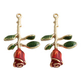 Japan Retro Oil Drop Red Rose Alloy Pendant DIY Hairpin Earring Accessories 2pcs