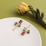 Japan Retro Oil Drop Red Rose Alloy Pendant DIY Hairpin Earring Accessories 2pcs