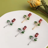 Japan Retro Oil Drop Red Rose Alloy Pendant DIY Hairpin Earring Accessories 2pcs